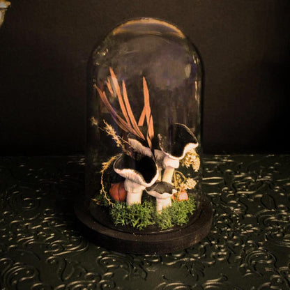 Cloche décorative en verre – Champignons et citrouilles automnales